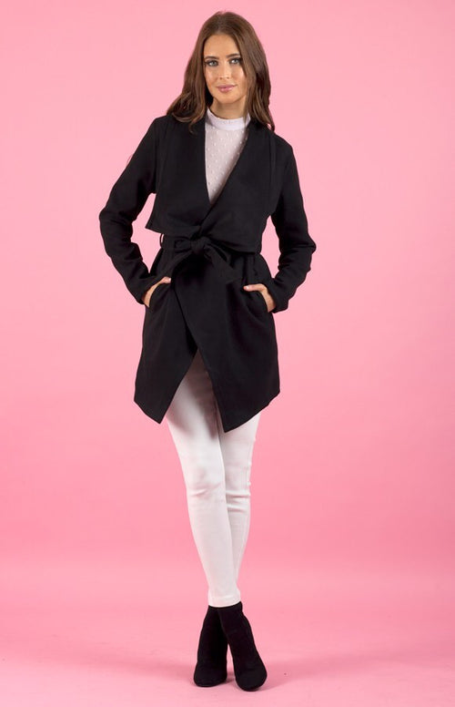 Collared Black Wrap Style Coat