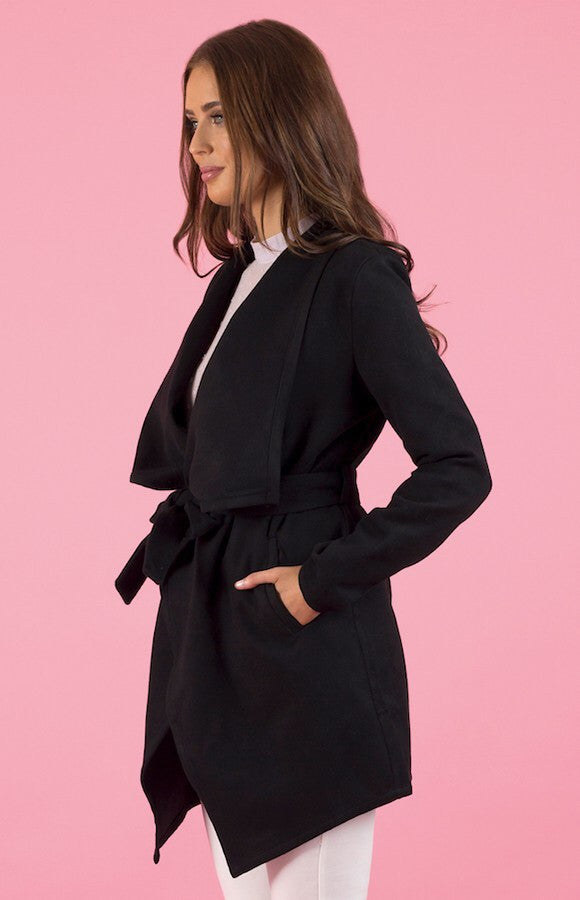 Collared Black Wrap Style Coat