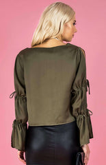Drawstring detail split sleeve Blouse