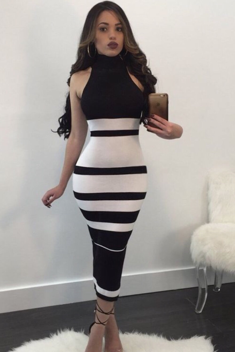 Black & White Stripe Bandage Dress