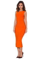 Kira Side Knot Orange Bandage Dress