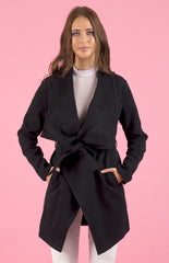 Collared Black Wrap Style Coat