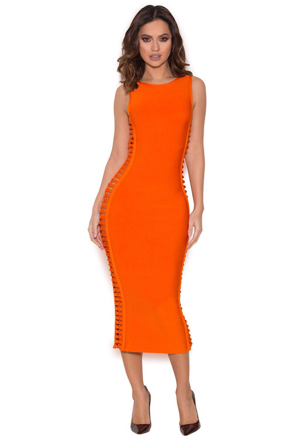 Kira Side Knot Orange Bandage Dress