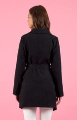 Collared Black Wrap Style Coat