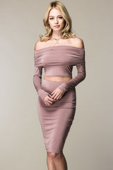 Mia Mauve Crop & Midi Pencil Skirt Set