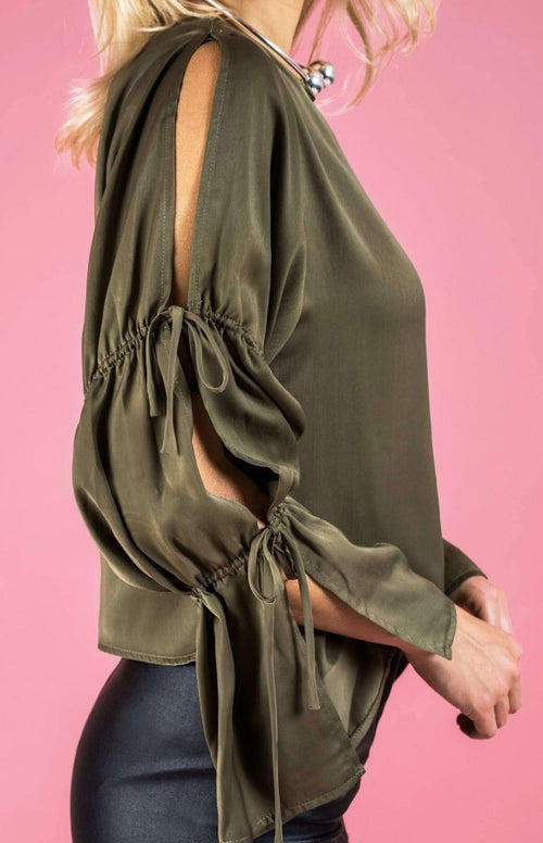 Drawstring detail split sleeve Blouse