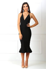 Penelope Black Fishtail Bandage Dress