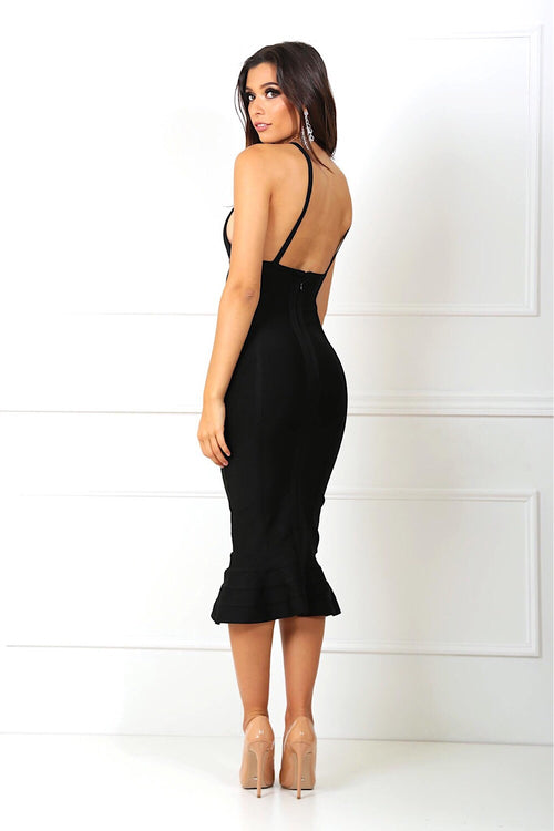 Penelope Black Fishtail Bandage Dress