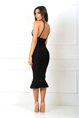 Penelope Black Fishtail Bandage Dress