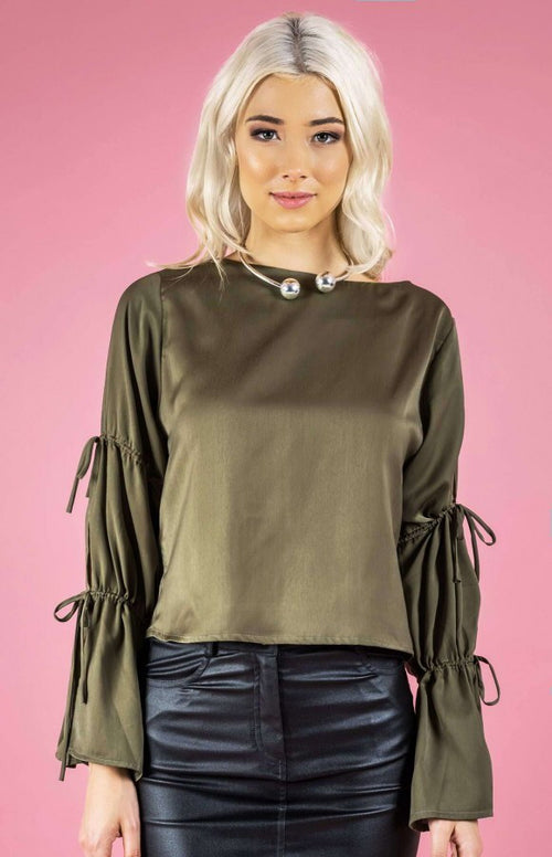 Drawstring detail split sleeve Blouse