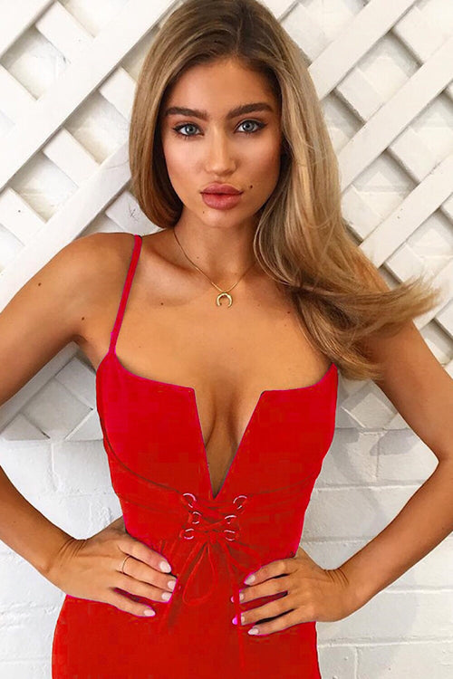Sue Red Tie Up Bandage Dress