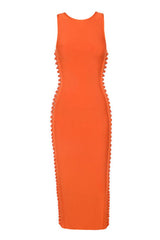 Kira Side Knot Orange Bandage Dress