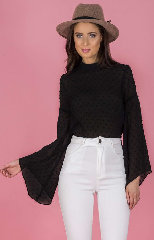 Black Pom Pom Textured Top