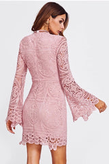 Sofia Flare Sleeved Pink Lace Dress