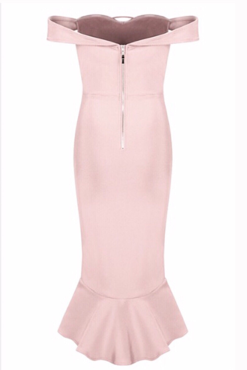 blush pink bandage dress Plus Size Elegant One-Shoulder Bandage Midi Dress with Slit