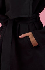 Collared Black Wrap Style Coat